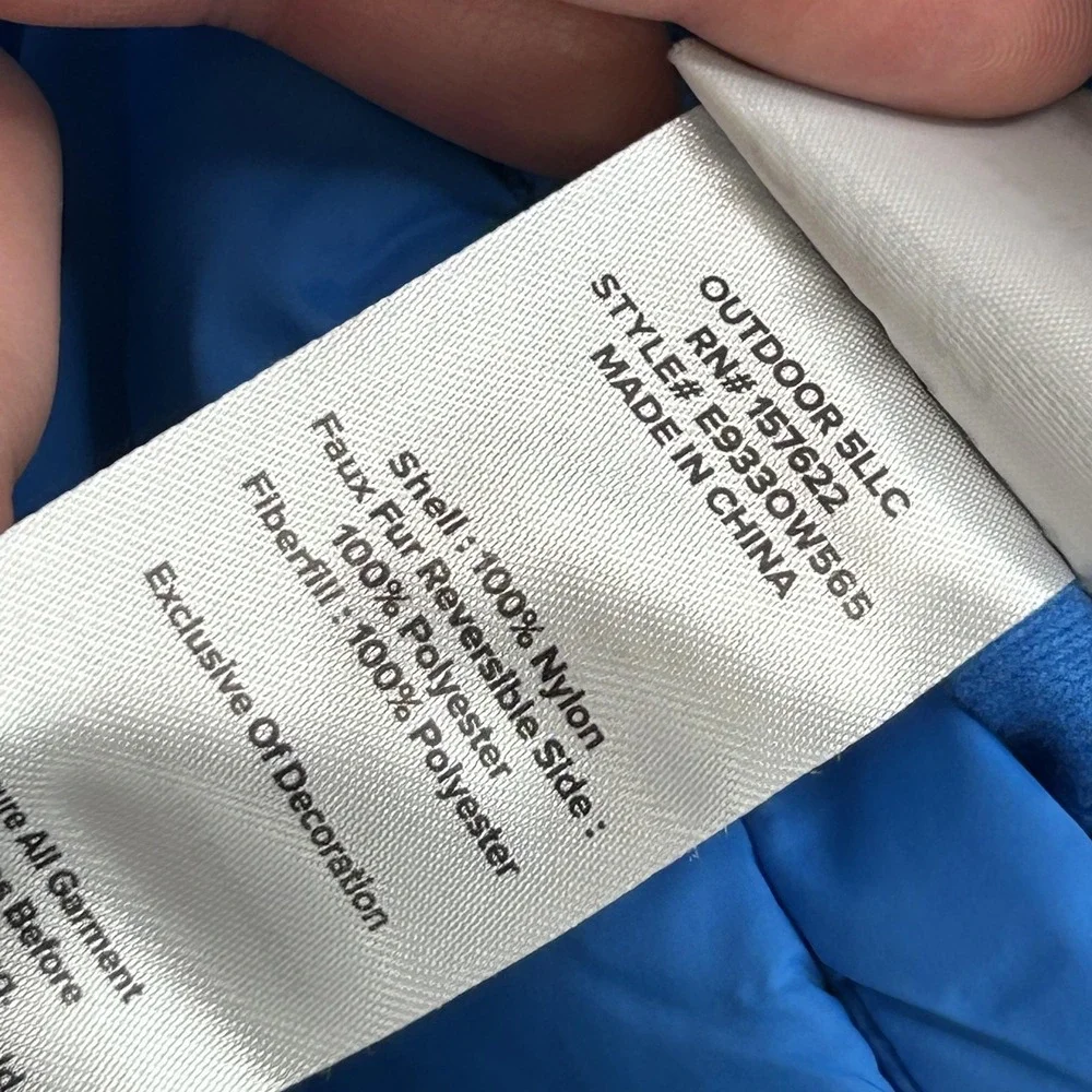 Eddie Bauer Jacket Kids Medium 10/12 Blue Hooded Puffer Reversible Sherpa Winter - Picture 10 of 14